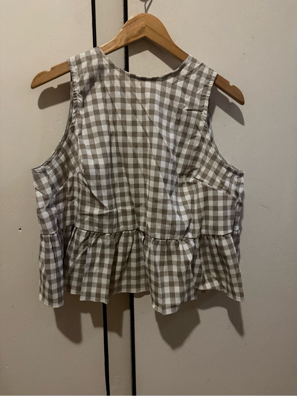 SHEIN Taupe & White Gingham Peplum Tank